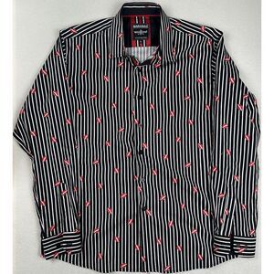 Barabas Men's XL Kisses Lips Print Design‎ Black Button Down Long Sleeve Shirt